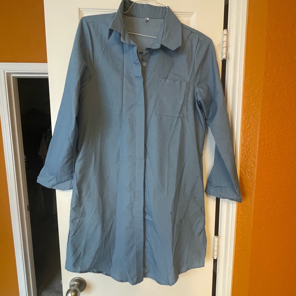 Blue Button-Up Shirt Dress